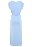 Maiara Shortsleeve Slinky Tie Maxi Dress Sea Blue