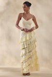 Avelisse Lemon Lace Plunge Neck Maxi Dress With Ruffled Detailing