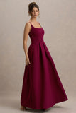 Bambina Burgundy Scoop Neck Pleated Maxi Dress