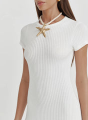 Cream Sheer Knitted Maxi Dress