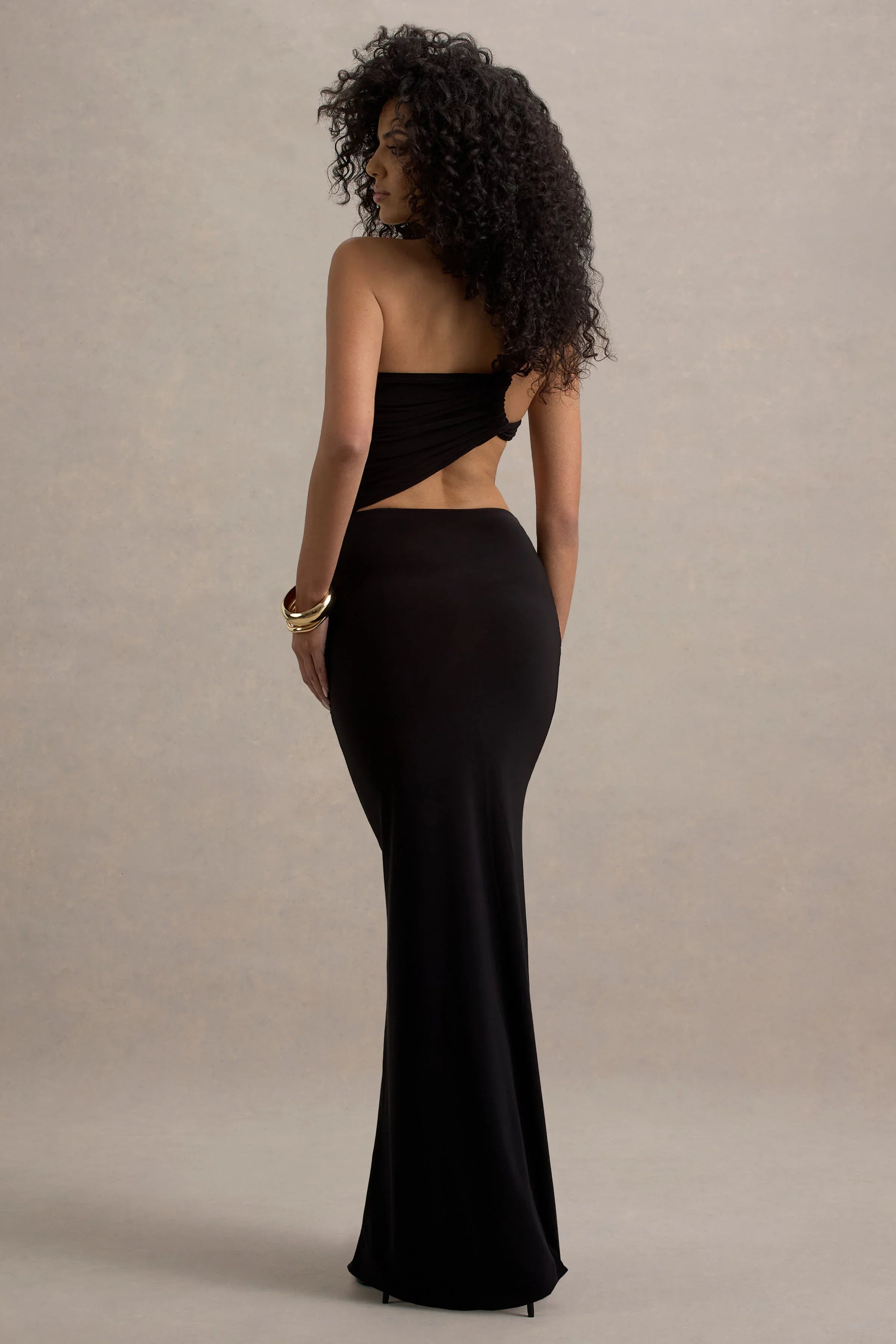 Giovanna Black Asymmetric Maxi Dress With Wrap Skirt