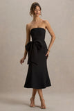 To Me Black Bandeau Midi Dress With Oversized Bow