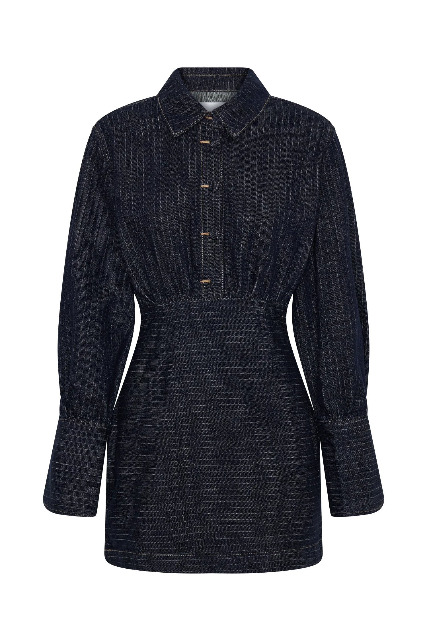 Zarah Denim Long Sleeve Mini Dress Indigo Pinstripe