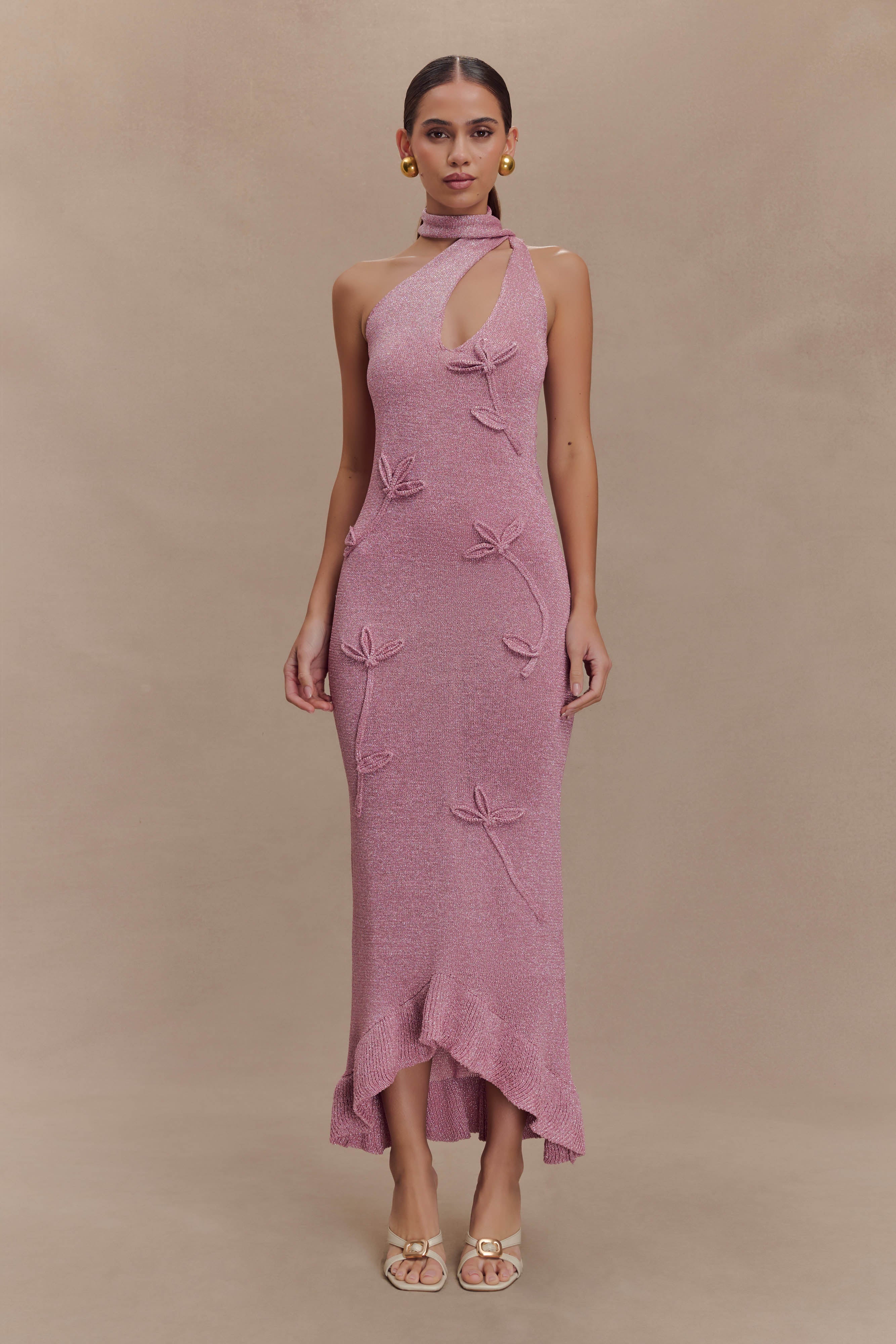 Celestino Floral Metallic Knit Maxi Dress Pink