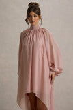 Delphia Pale Pink High Neck Maxi Dress With High Low Hem