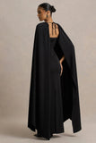 Wren Black Satin Sweetheart Neck Maxi Dress With Cape Sleeves