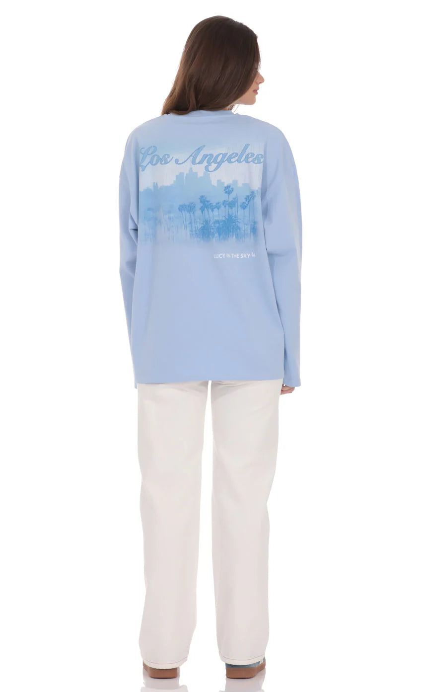 LA Graphic Crewneck Shirt in Light Blue