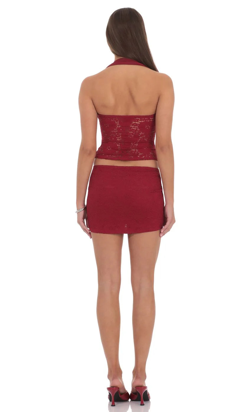 Lace Mini Skirt in Red