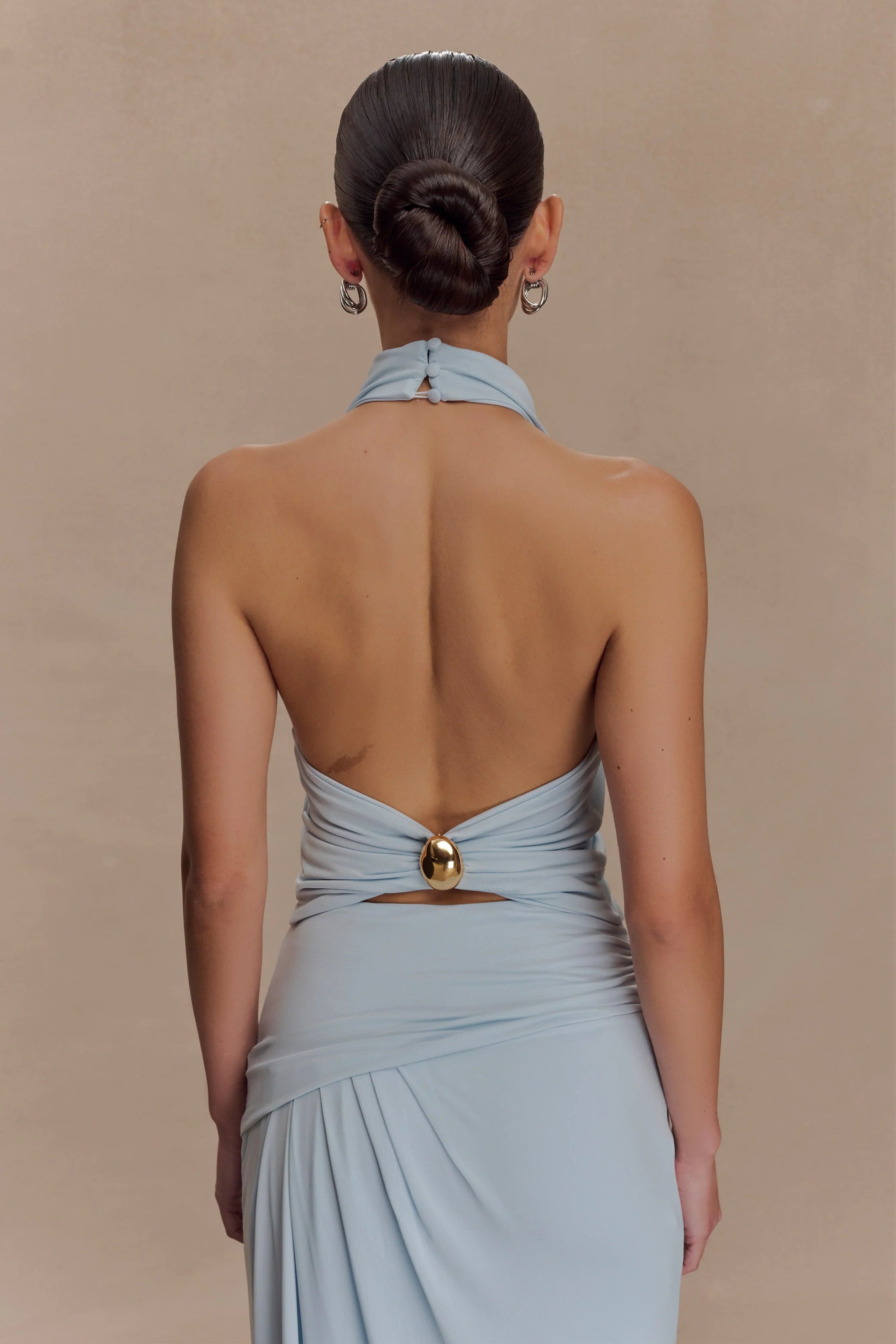 Calandra Slinky Halter Top With Hardware Pale Blue