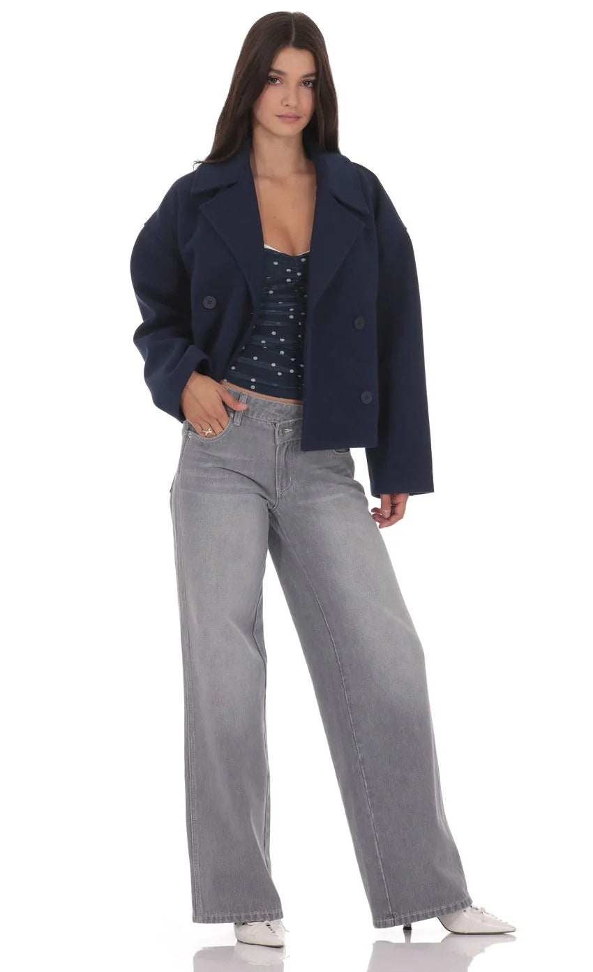 Double Breasted Short Trench in Navy