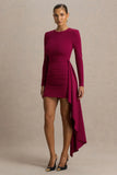 Zaya Burgundy Long Sleeve Mini Dress With Drape