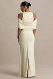 Yulia Sand High Neck Maxi Dress With Cape Sleeves