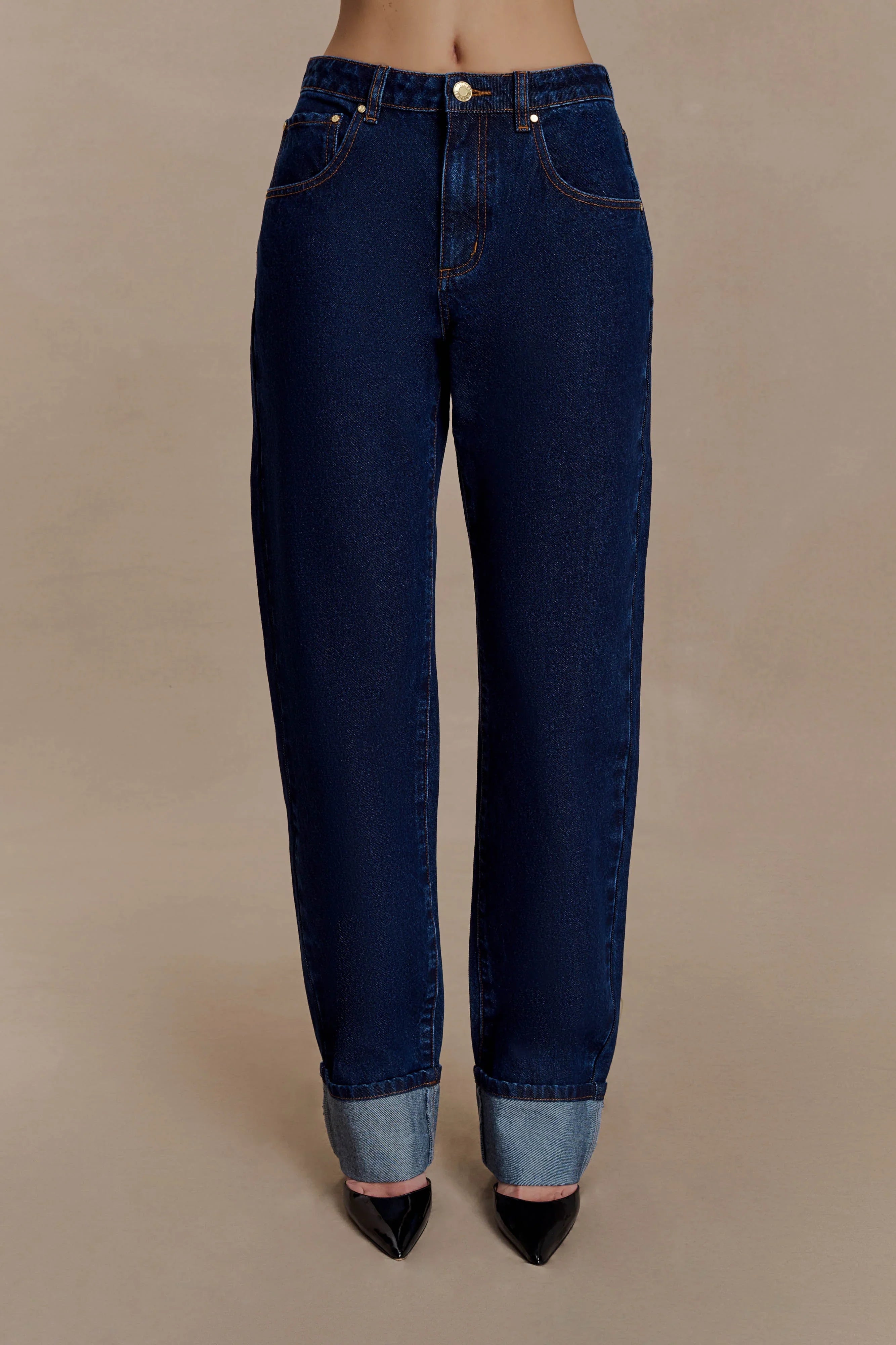 Kirralee Straight Leg Cuffed Jeans Indigo Blue