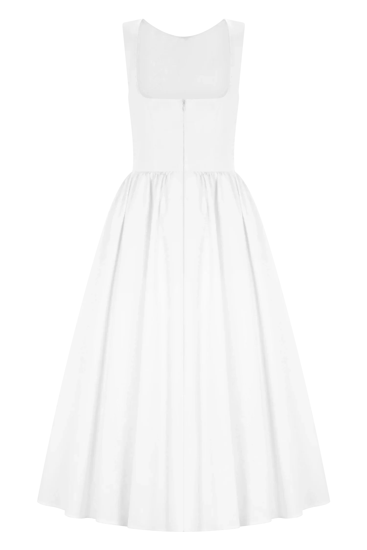 Monika Gathered Waist Cotton Midi Dress White