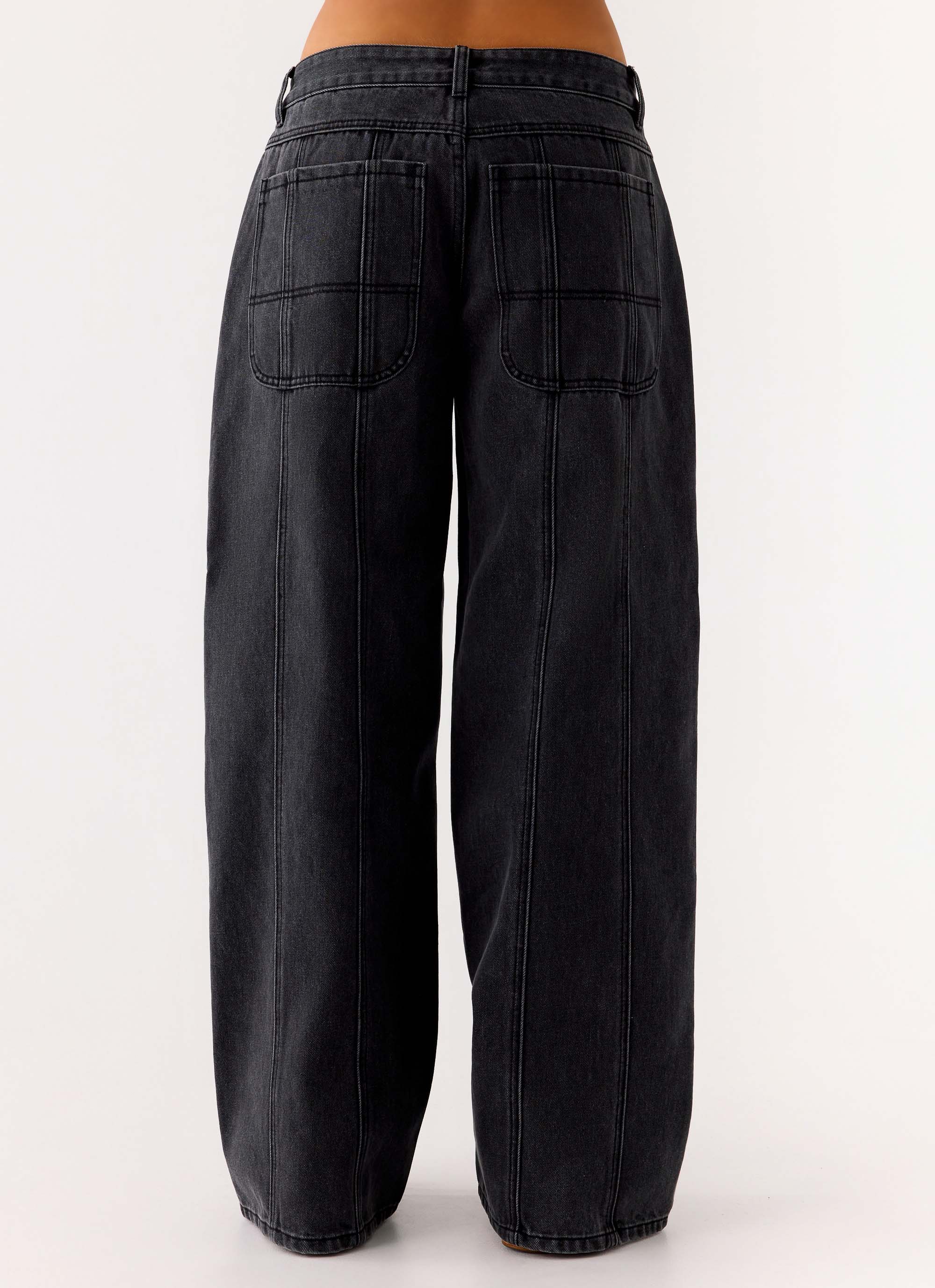Johnny Low Rise Wide Leg Denim Jeans Grey Charcoal