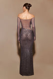 Nash Diamante Off Shoulder Maxi Dress Gunmetal
