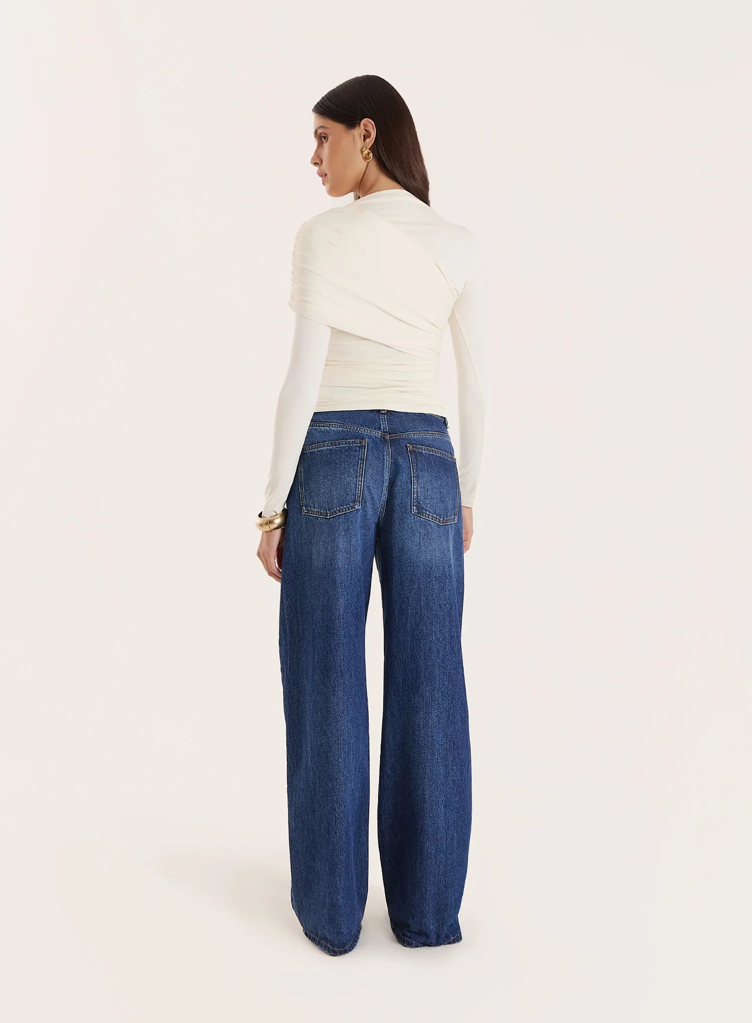 Off White Long Sleeved Drape Top