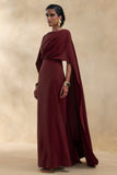 Pristina Burgundy Boat Neck Woven Maxi Dress With Cape Detail