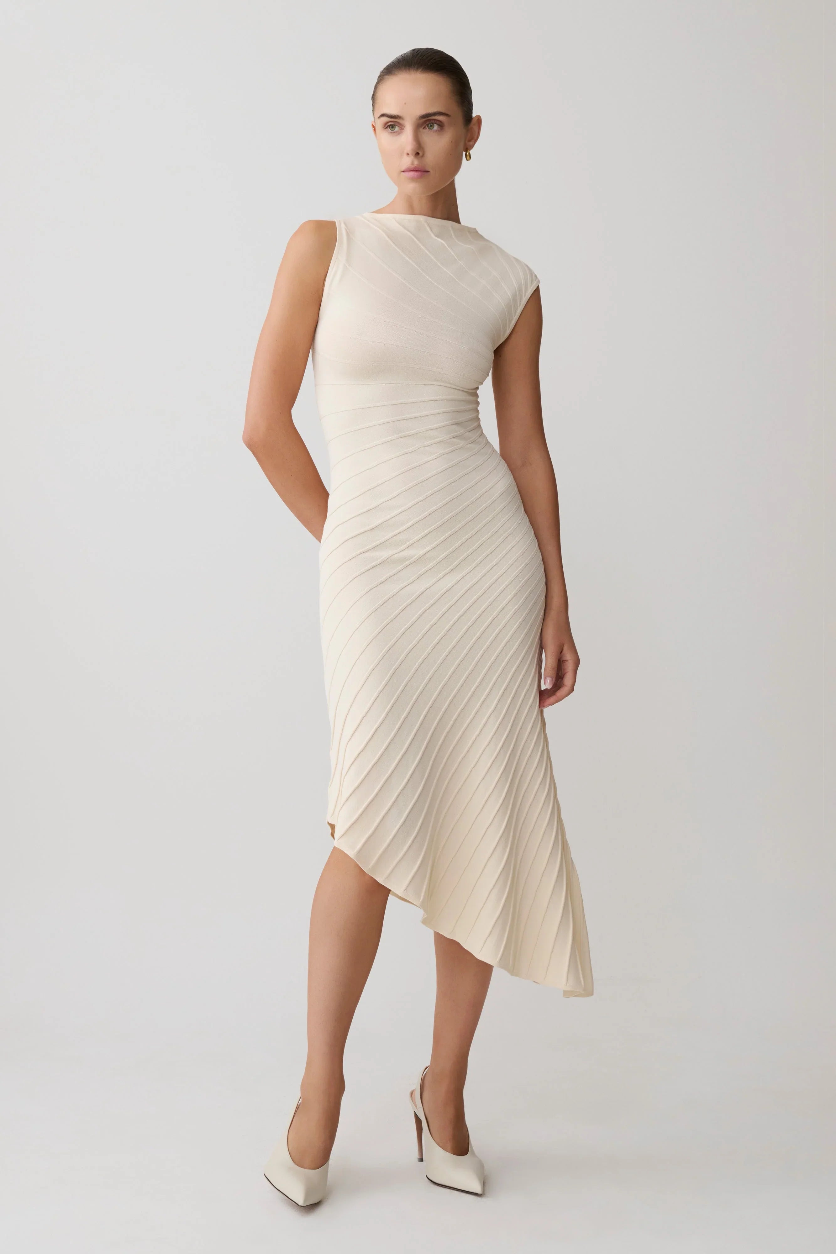 Milasandra Pleated Knit Dress Ivory