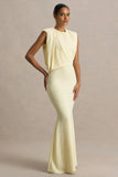 Meave Lemon Boat Neck Maxi Dress With Draped Detail