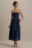 Shania Navy Lace Bandeau Skater Midi Dress