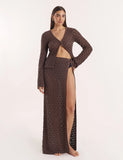 Chocolate Brown Crochet Thigh Split Maxi Skirt