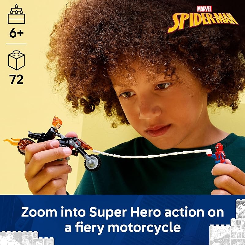 LEGO Marvel Spider Man vs Ghost Rider Motorcycle Building Toy for Boys Girls Ages 6 Super Hero Villain Playset W 2 Marvel Minifigures Gift Idea for Kids Fans 76335