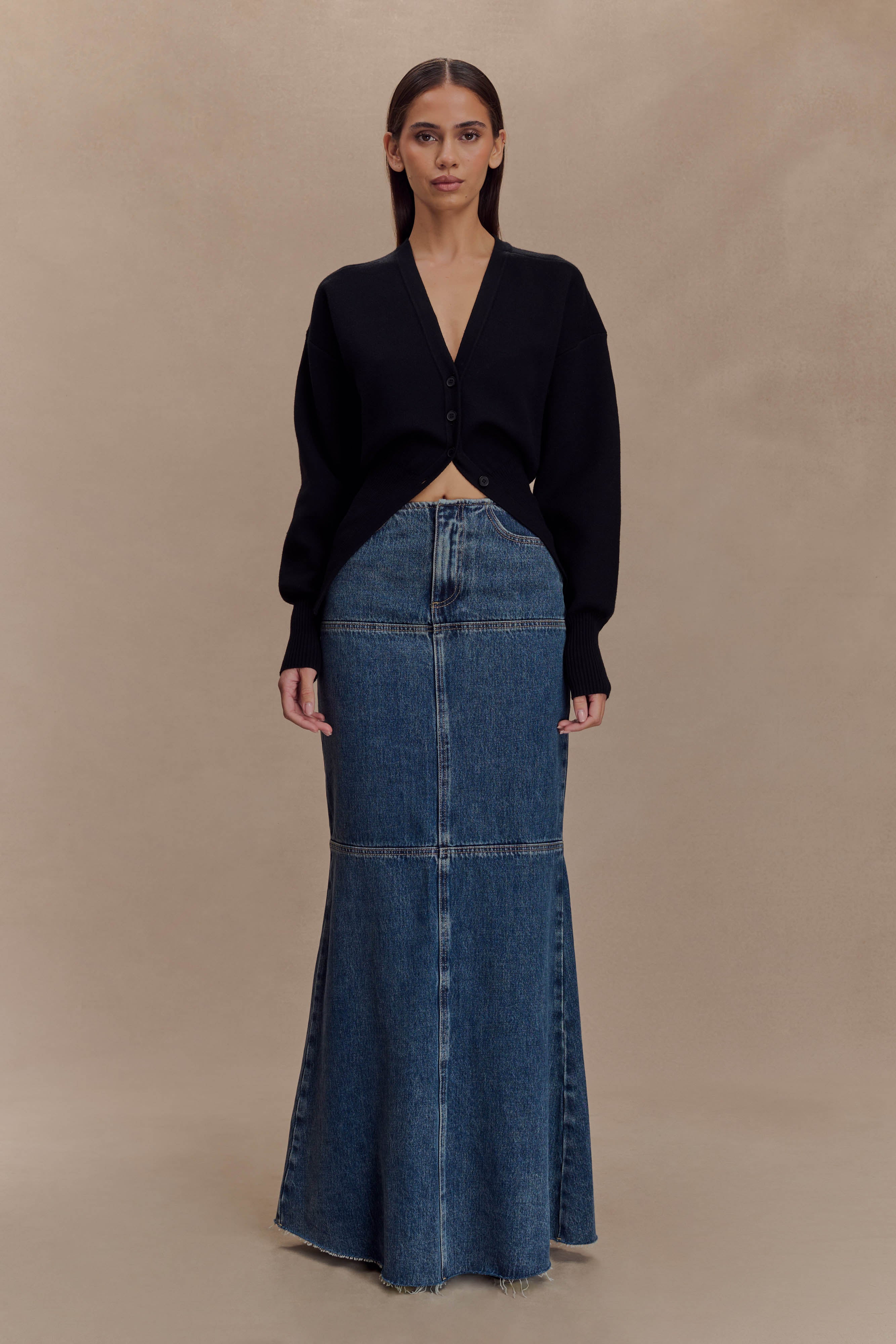 Loretta Denim Maxi Skirt Washed Dark Blue