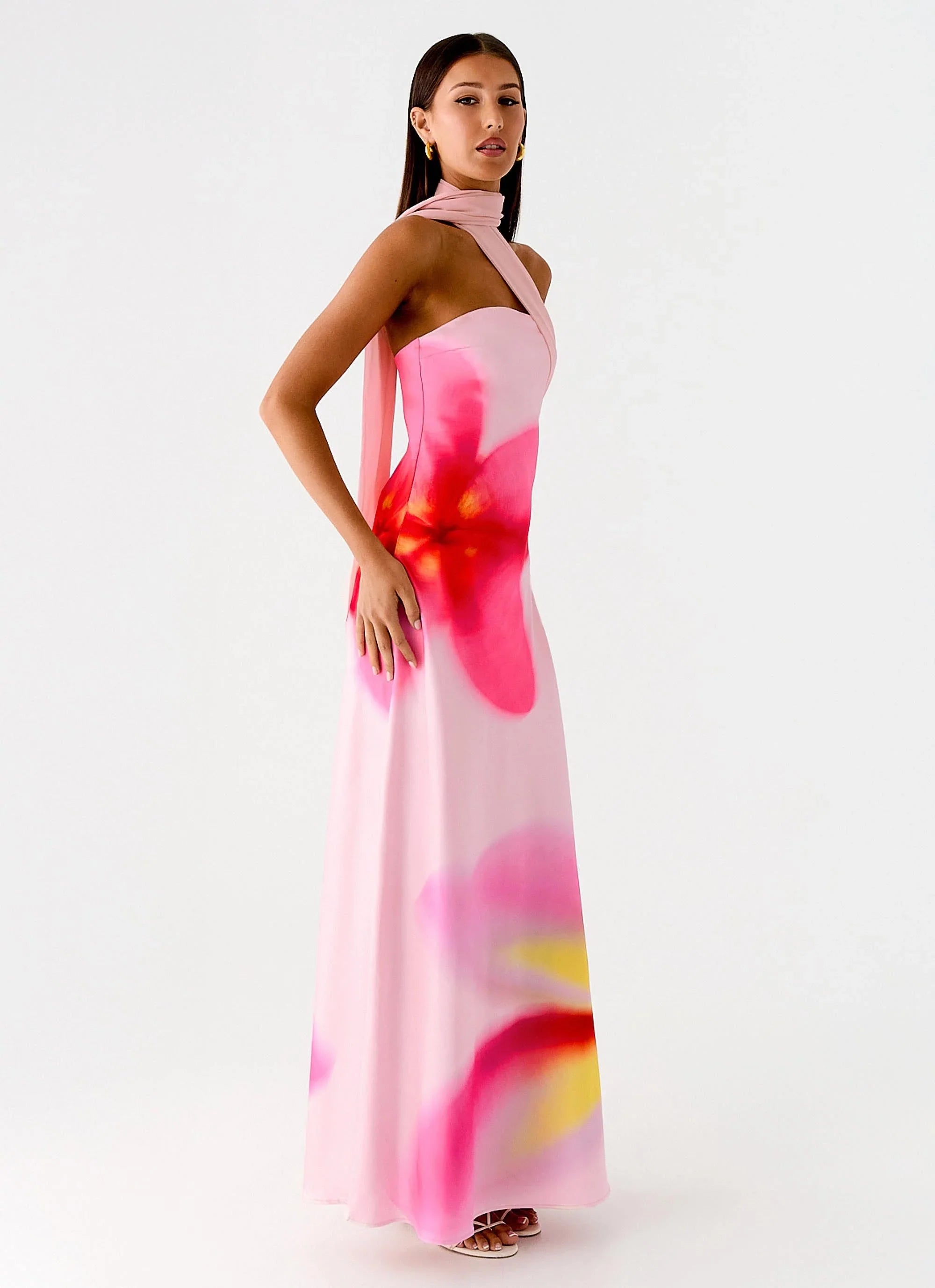 Isa Scarf Satin Maxi Dress Frangipani Pink