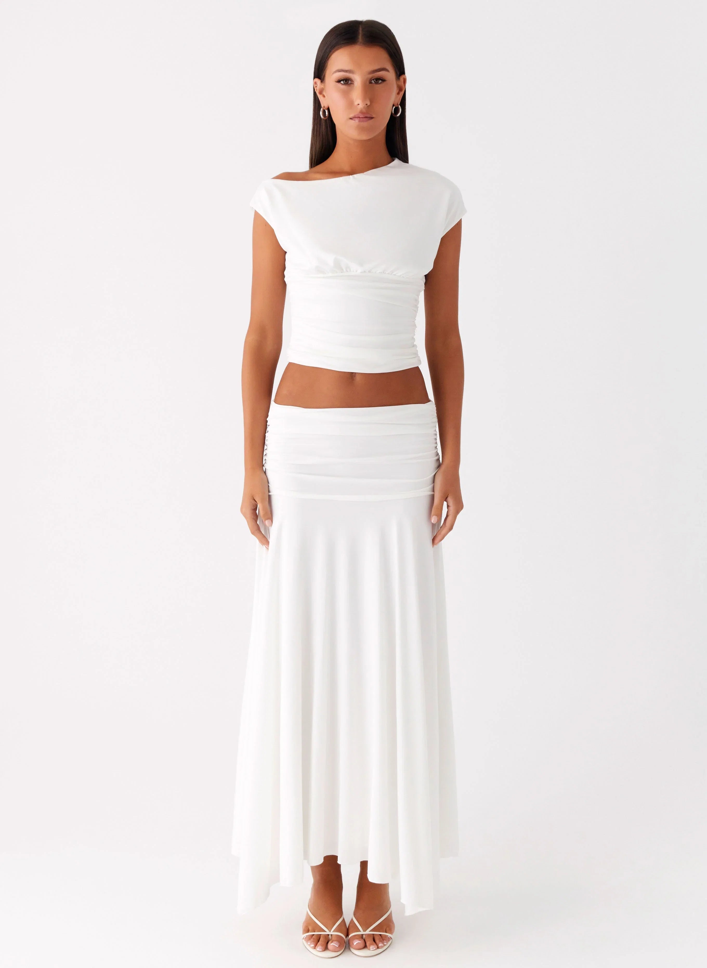 Liana Ruched Maxi Skirt White