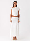 Liana Ruched Maxi Skirt White