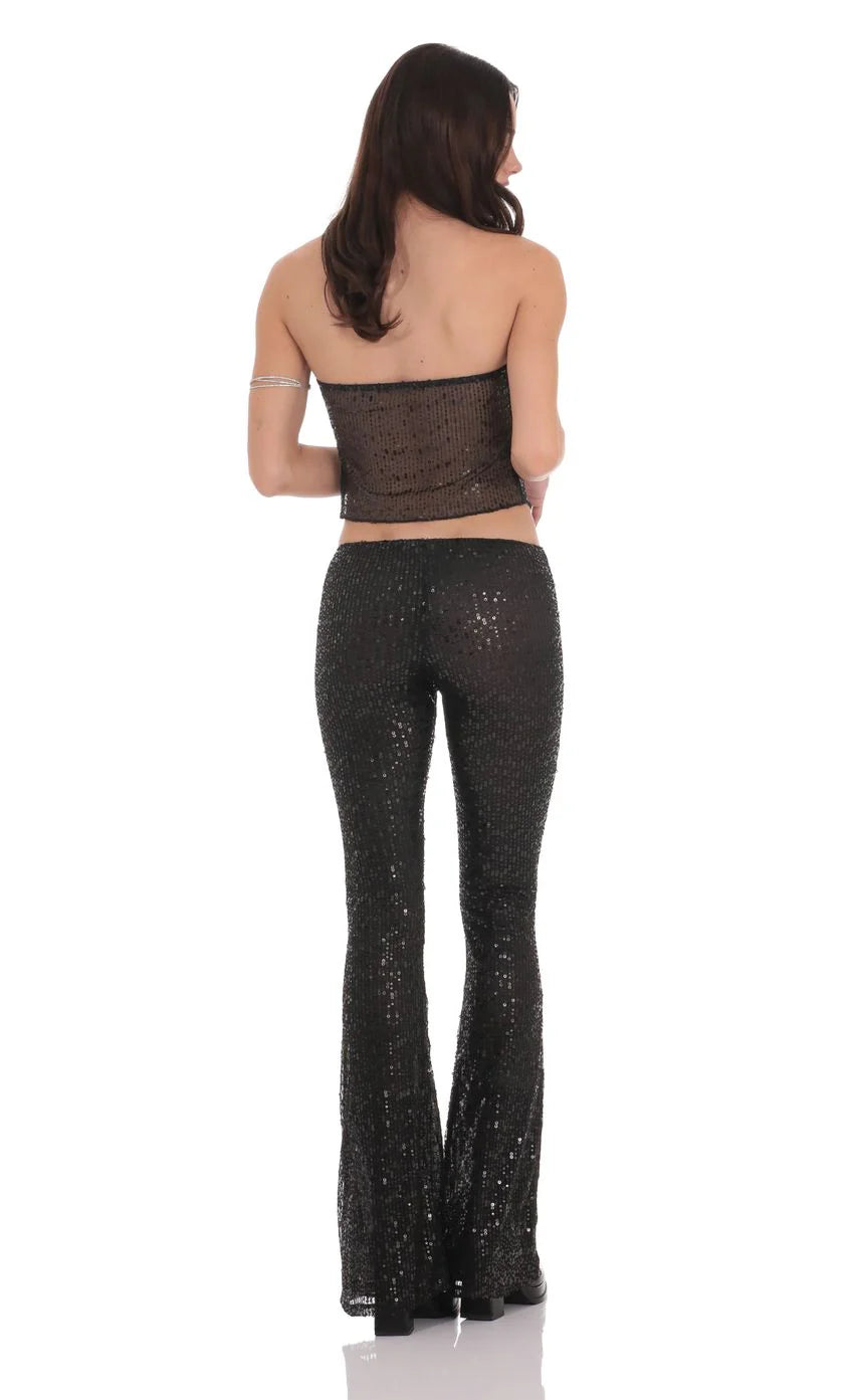 Flyaway Sequin Two Piece Set in Black