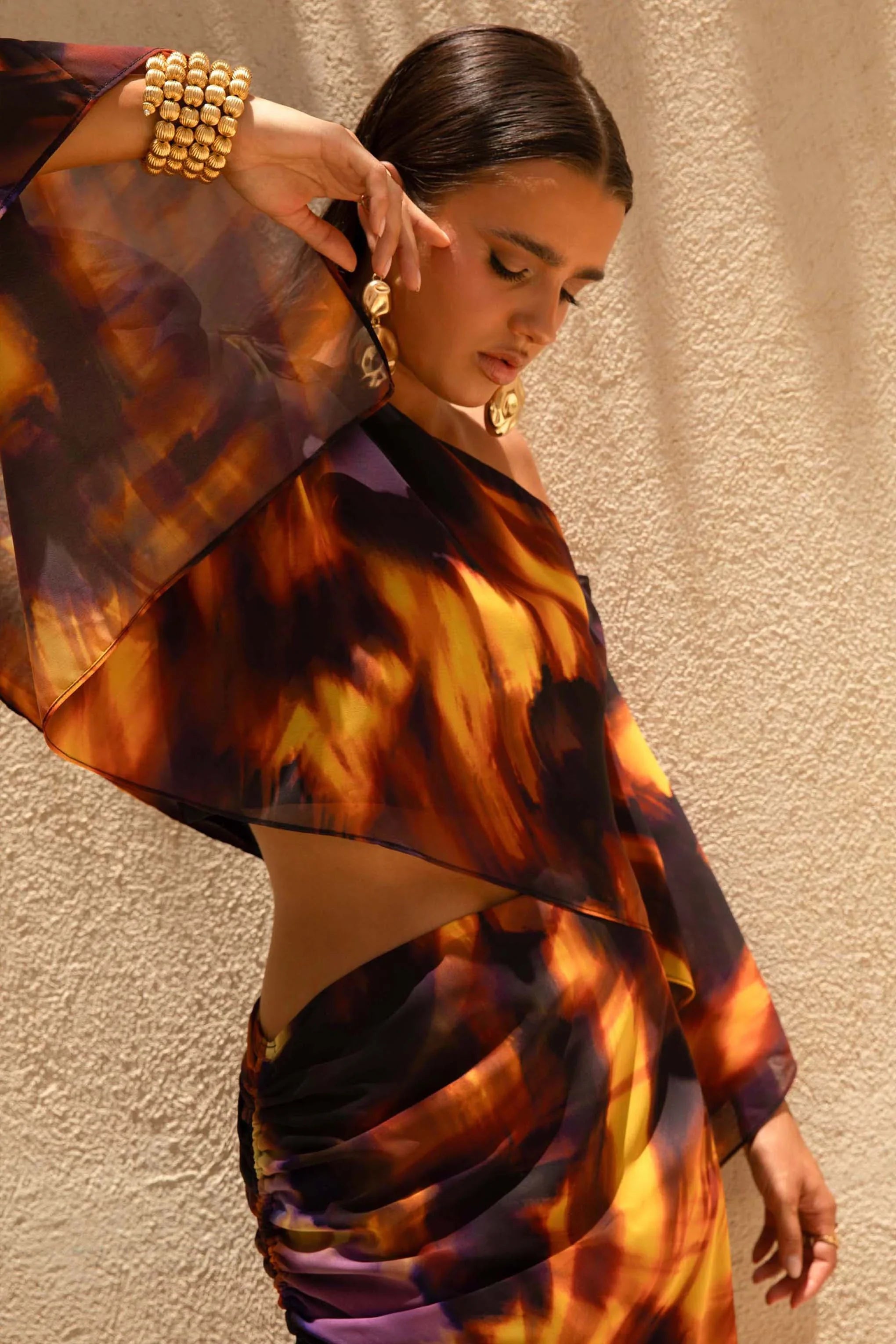Elysia Smoke Print Asymmetric Crop Top