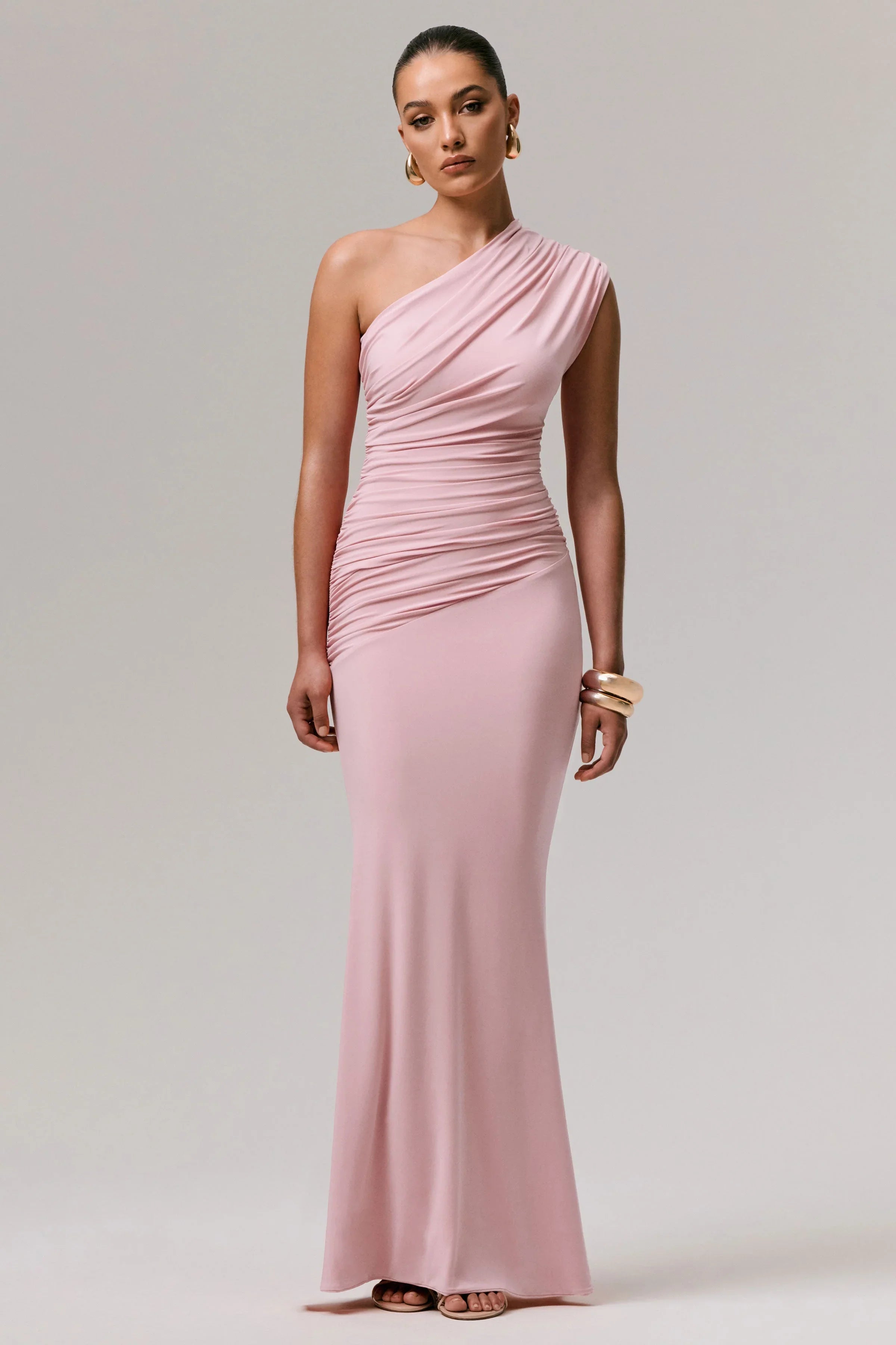 Mardi Pink Asymmetric Maxi Dress With Ruching
