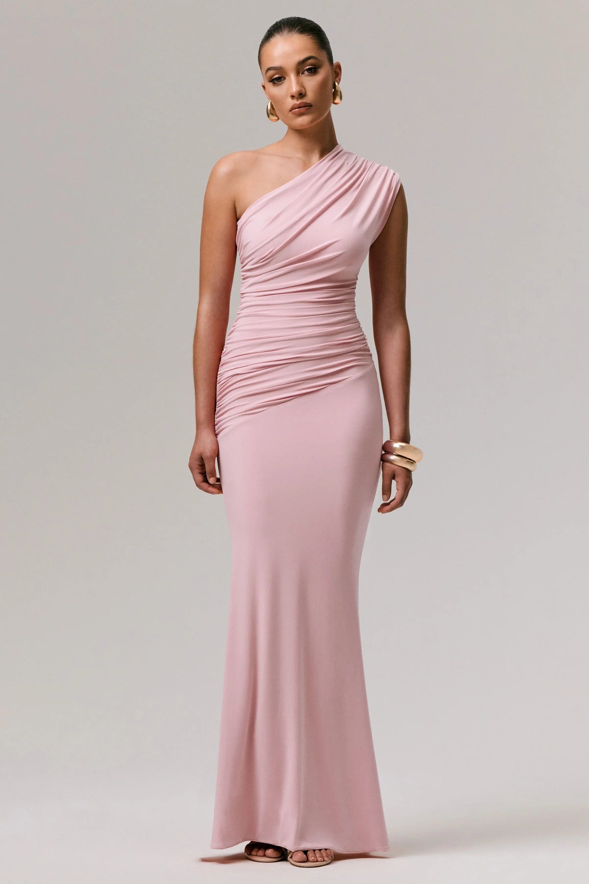 Mardi Pink Asymmetric Maxi Dress With Ruching