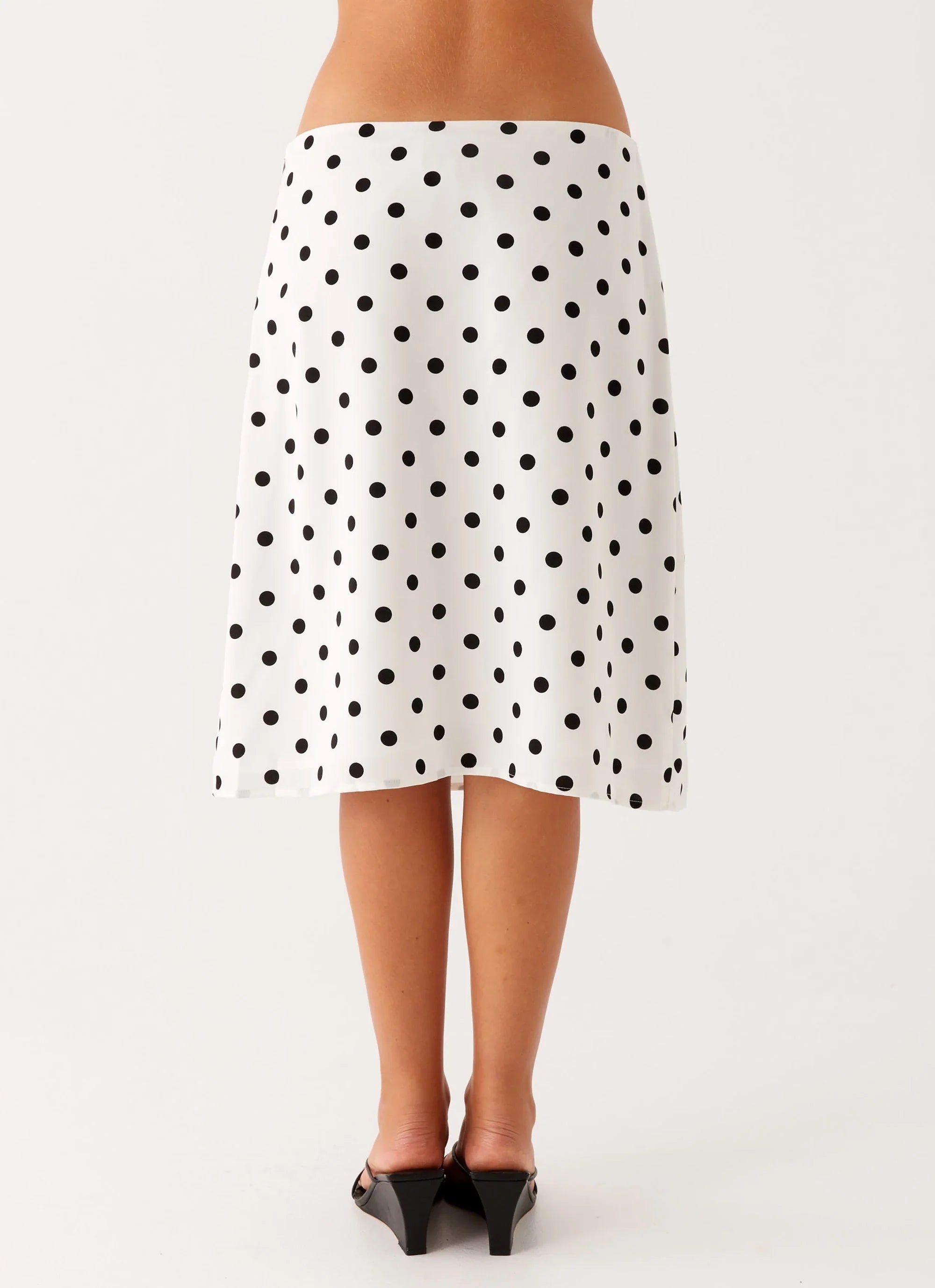 Evoke Chiffon Midi Skirt White Polka Dot