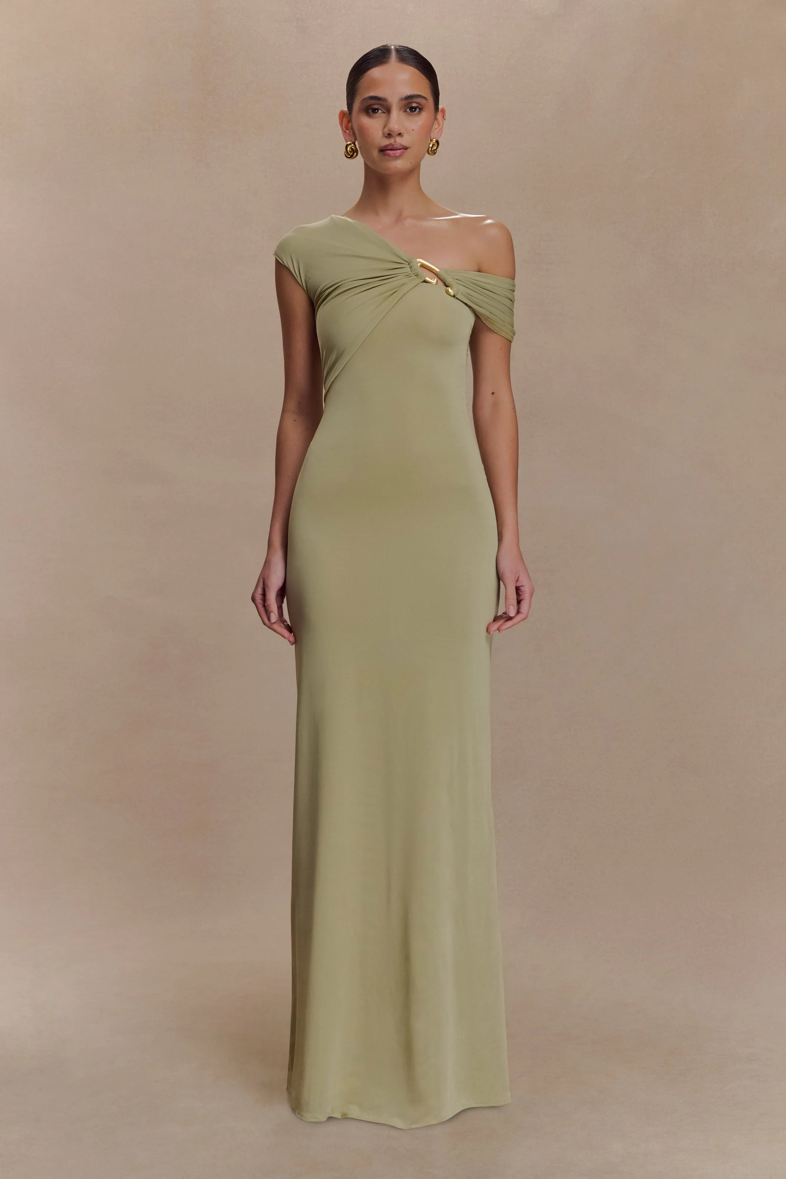 Ashford Asymmetrical Slinky Maxi Dress Sage
