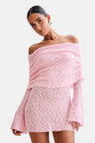 Marisol Off Shoulder Boucle Mini Dress Baby Pink