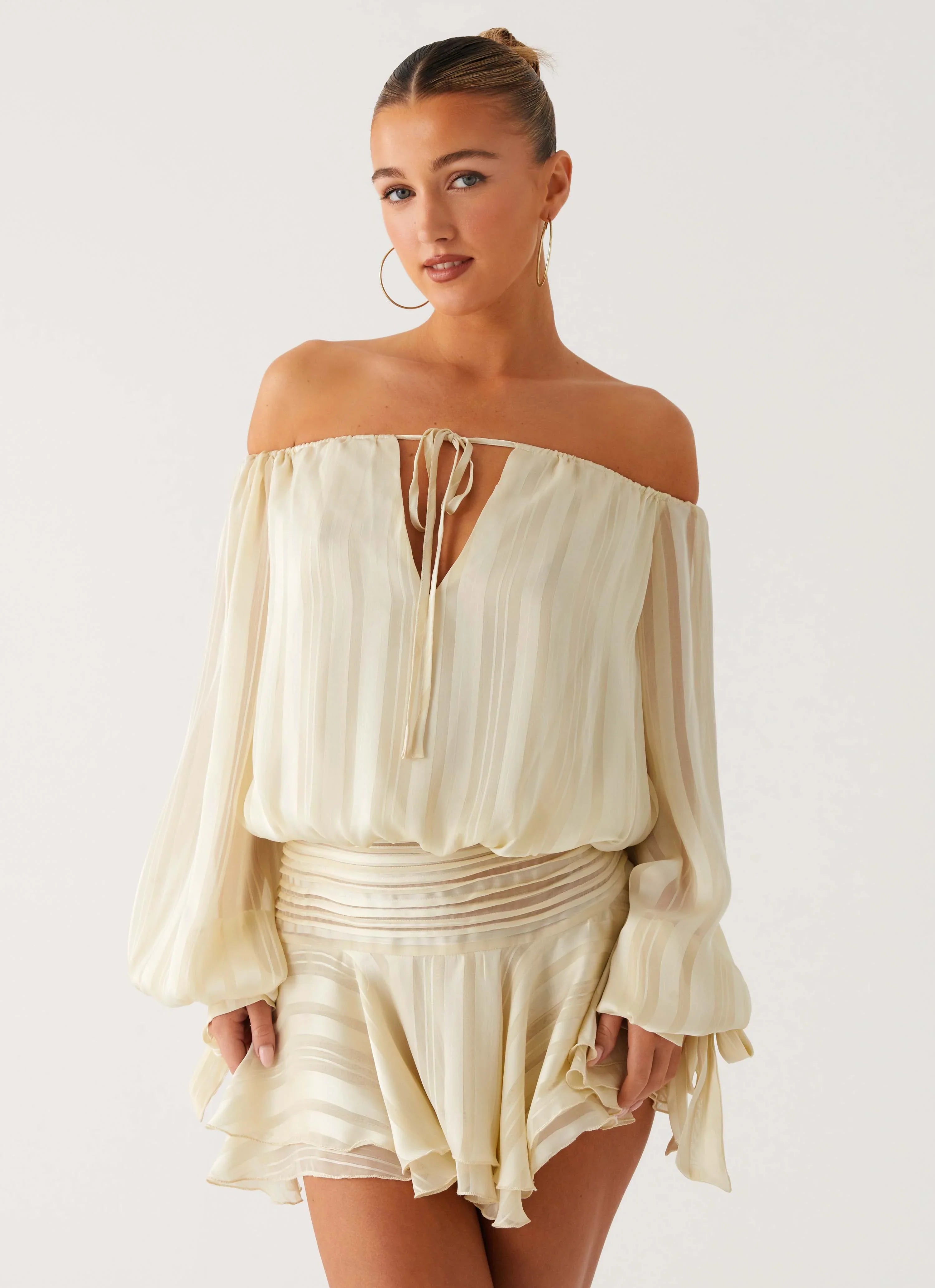 Eira Balloon Sleeve Mini Dress Ivory