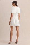Fenella White High Neck Mini Dress With Cape Sleeves And Ruched Detailing