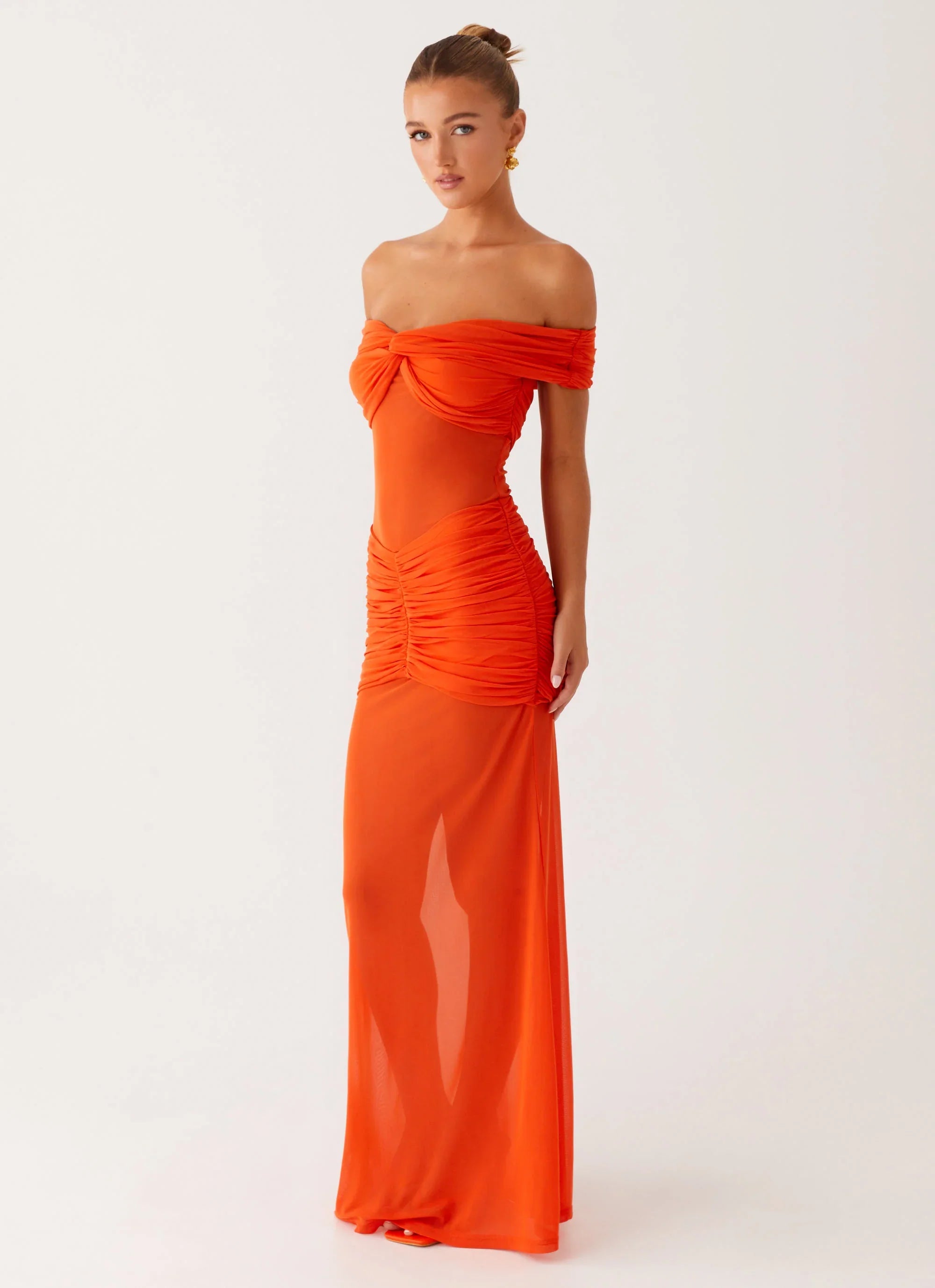 Charming Off Shoulder Maxi Dress Orange