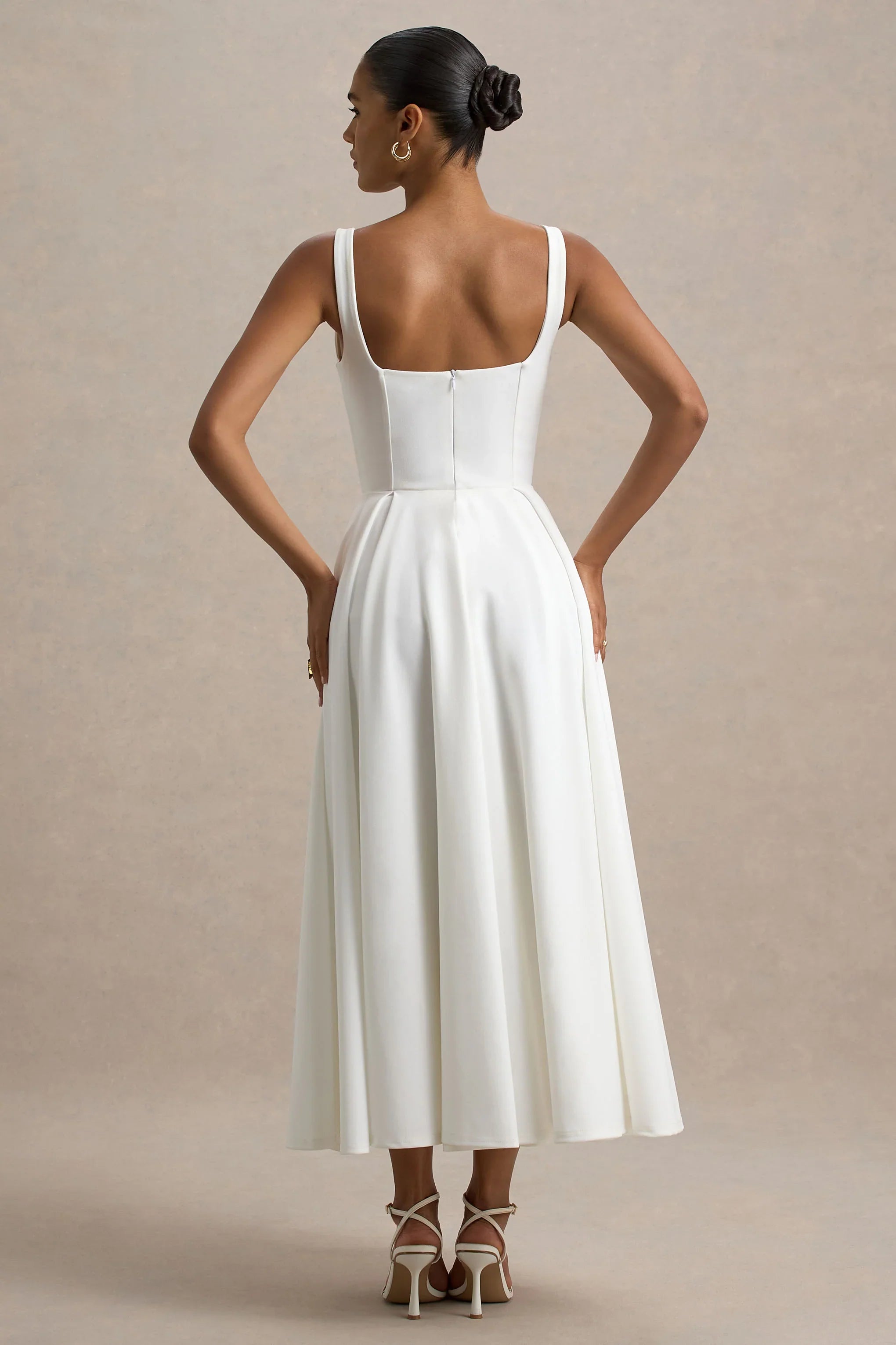 Parina White Strappy Volume Hem Midi Dress