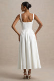 Parina White Strappy Volume Hem Midi Dress