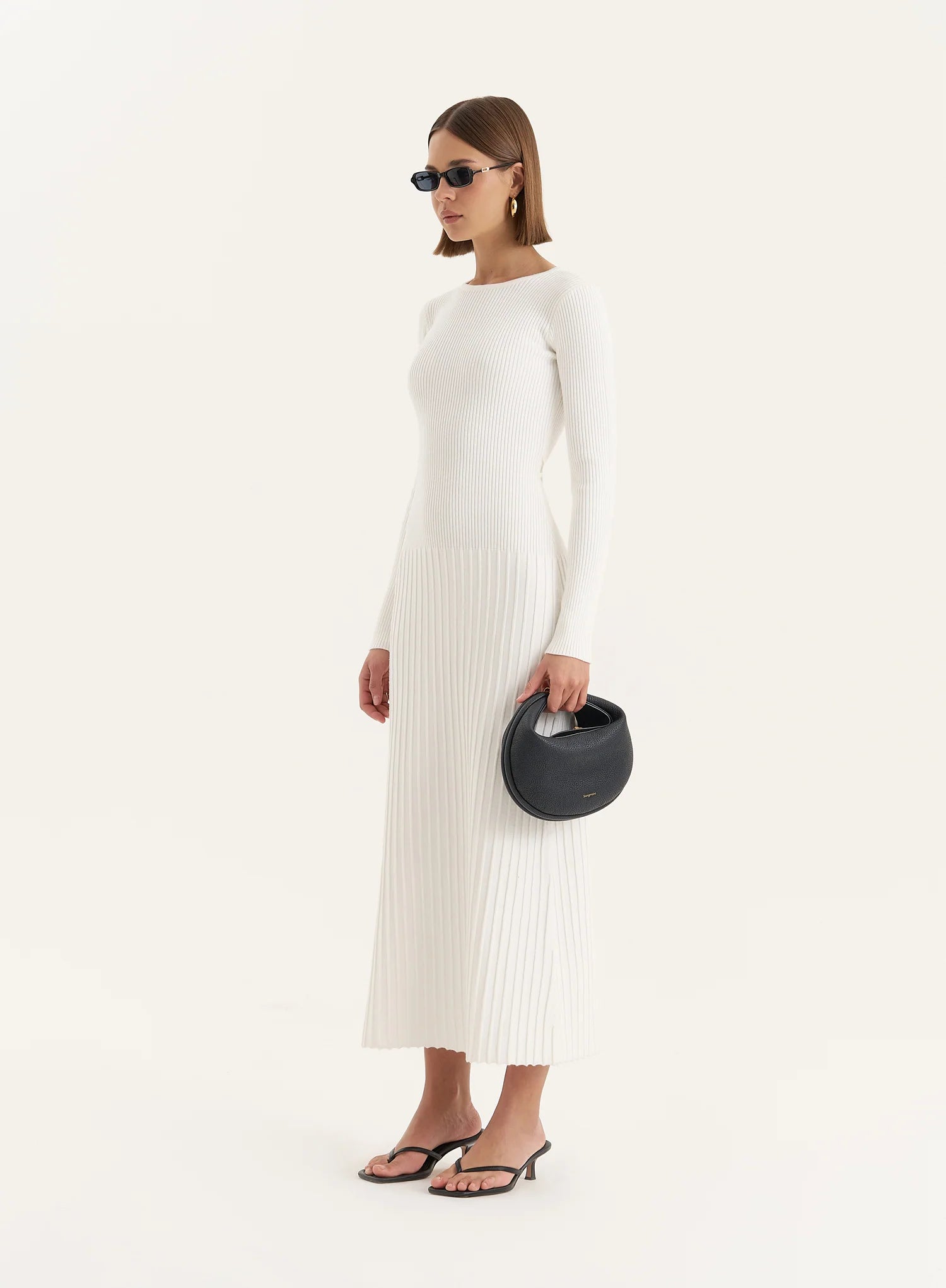 White Rib Knit Tie Back Detail Maxi Dress