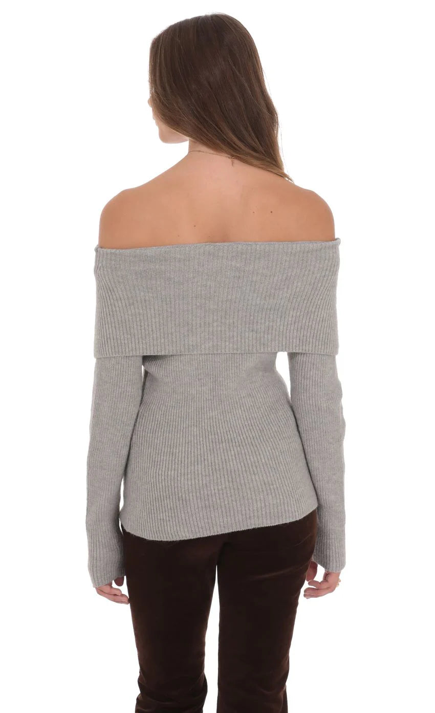 Off Shoulder Knitted Jumper in Grey