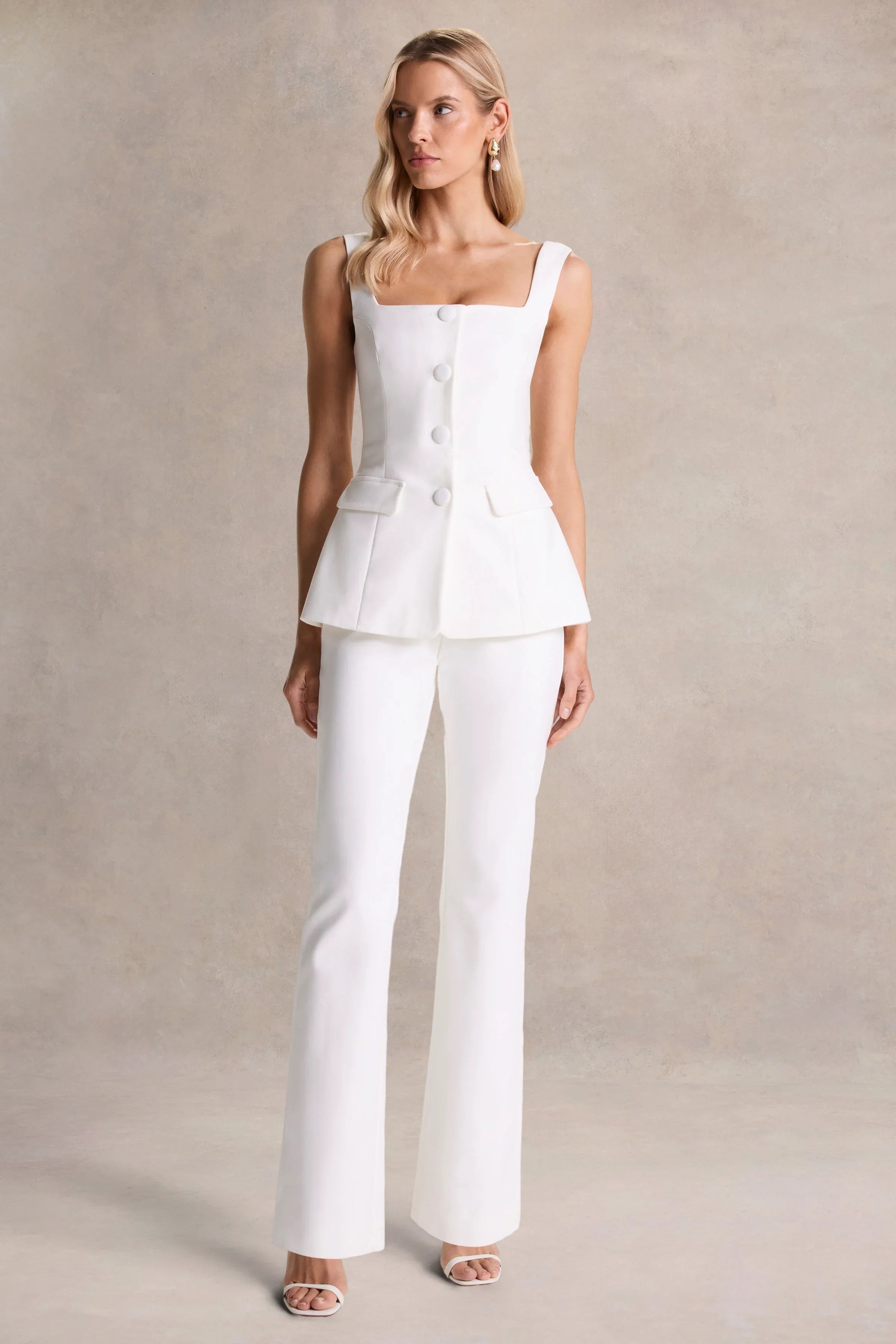 Aceline White Square Neck Tailored Jumpsuit