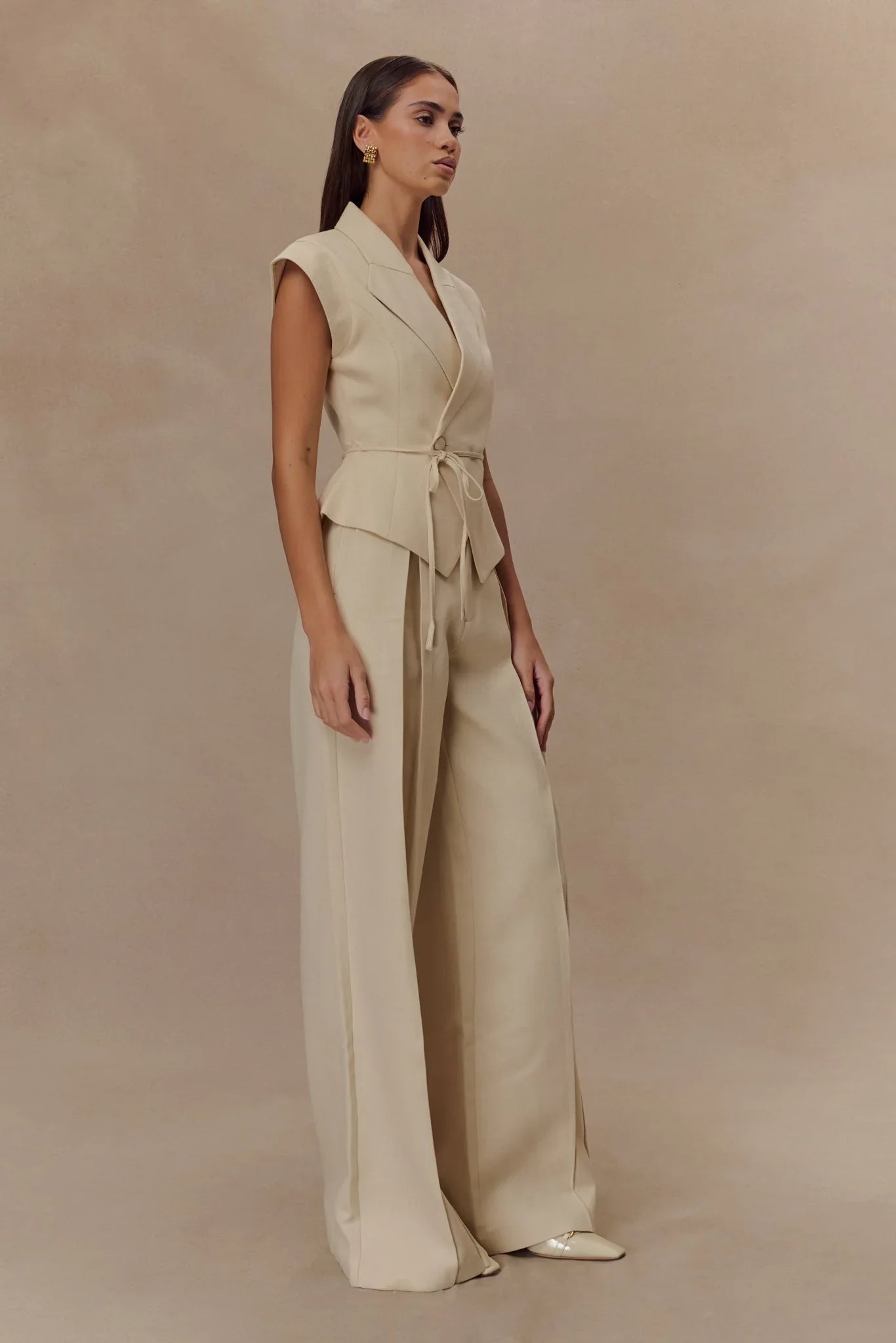 Raya Mid Rise Wide Leg Linen Pant Natural Beige