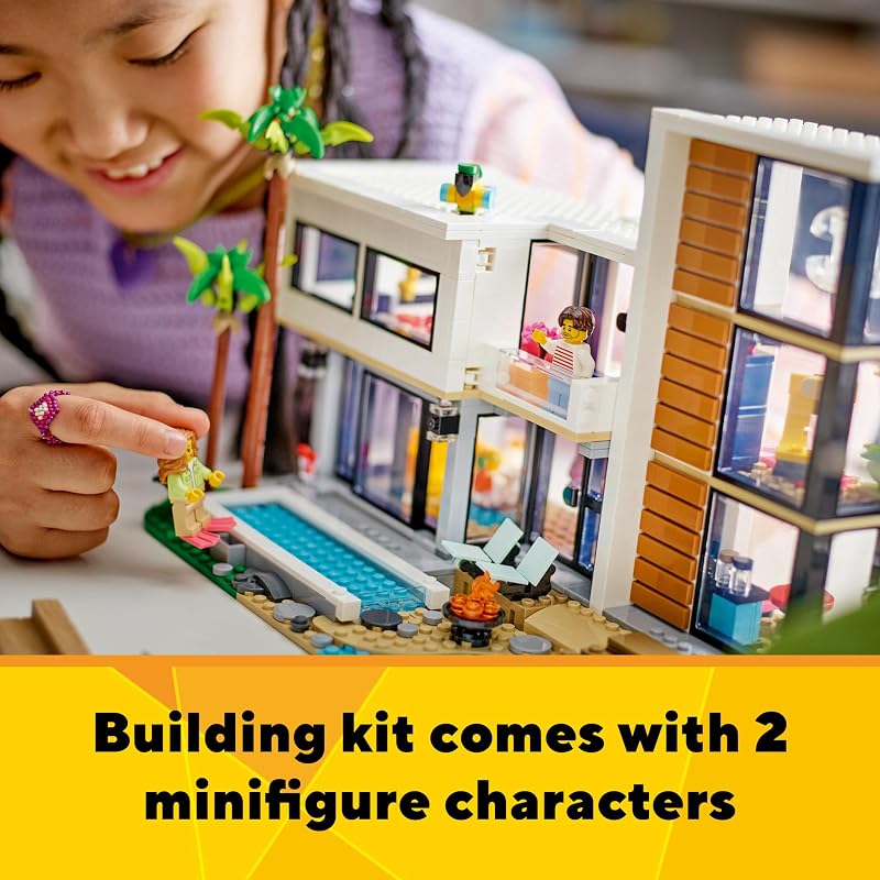 LEGO Creator 3 in 1 Modern House 31153 Back to School Gift for Students Building Toy Girls Boys Ages 9 3 Building Options 939 pieces 2 Minifigures