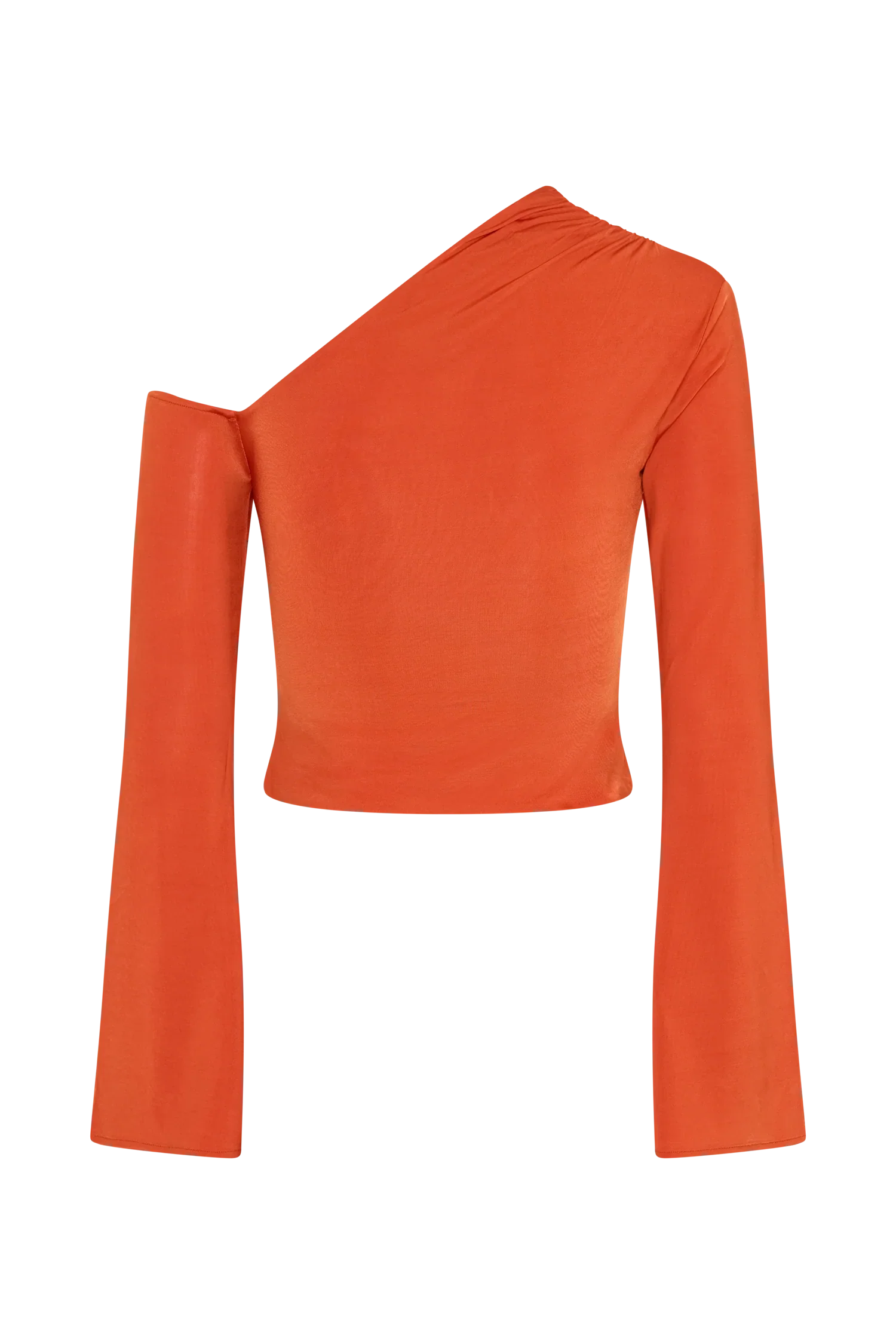 Ainsley Asymmetrical Long Sleeve Top With Floral Hardware Burnt Orange