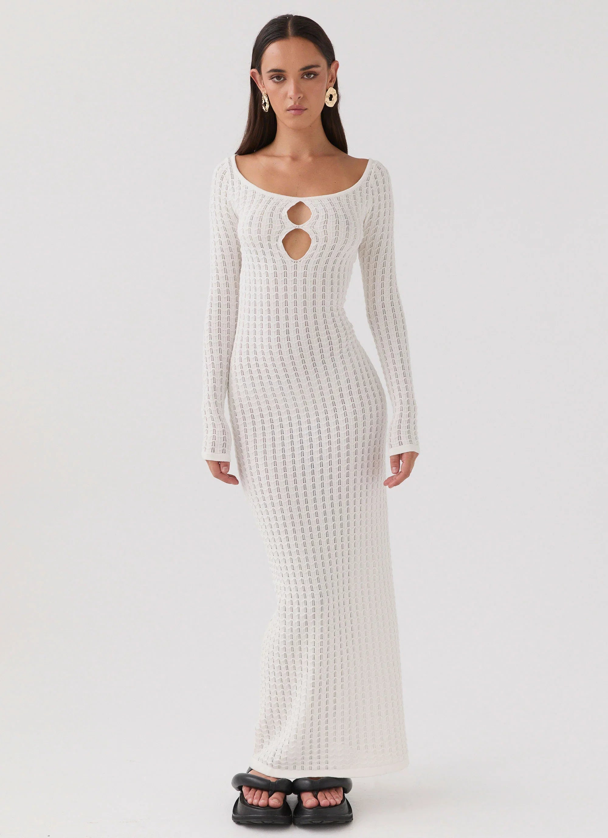 Crystal Cascade Knit Maxi Dress White